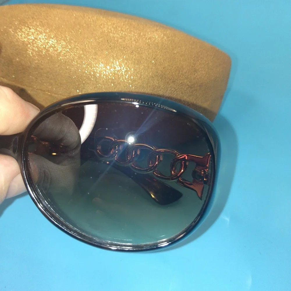 Kathy Van Zeeland Tortoise Shell Oval Sunglasses Gold Chain Rhinestone 807721